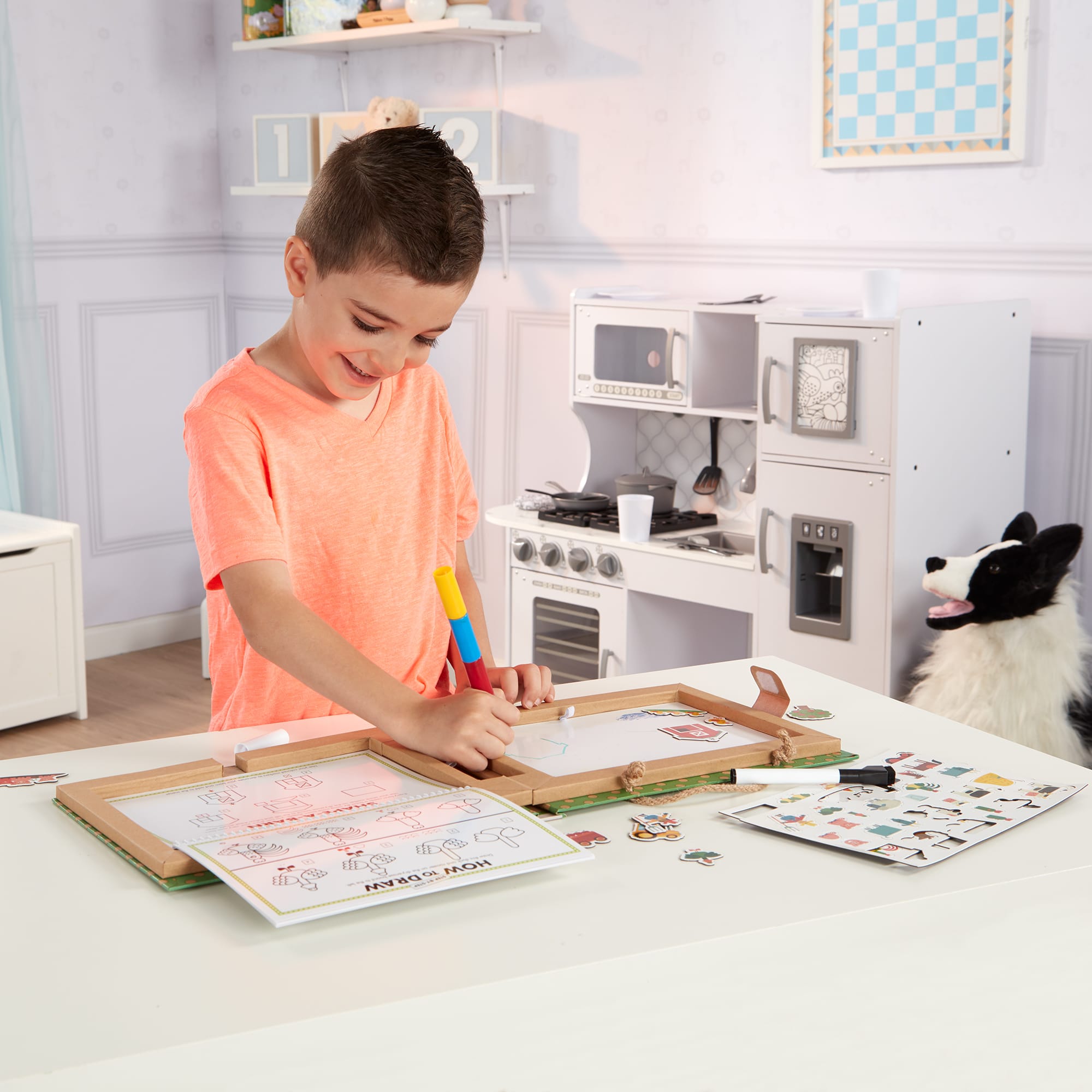 Natural Play: Play, Draw, Create Reusable Drawing & Magnet Kit - Farm
