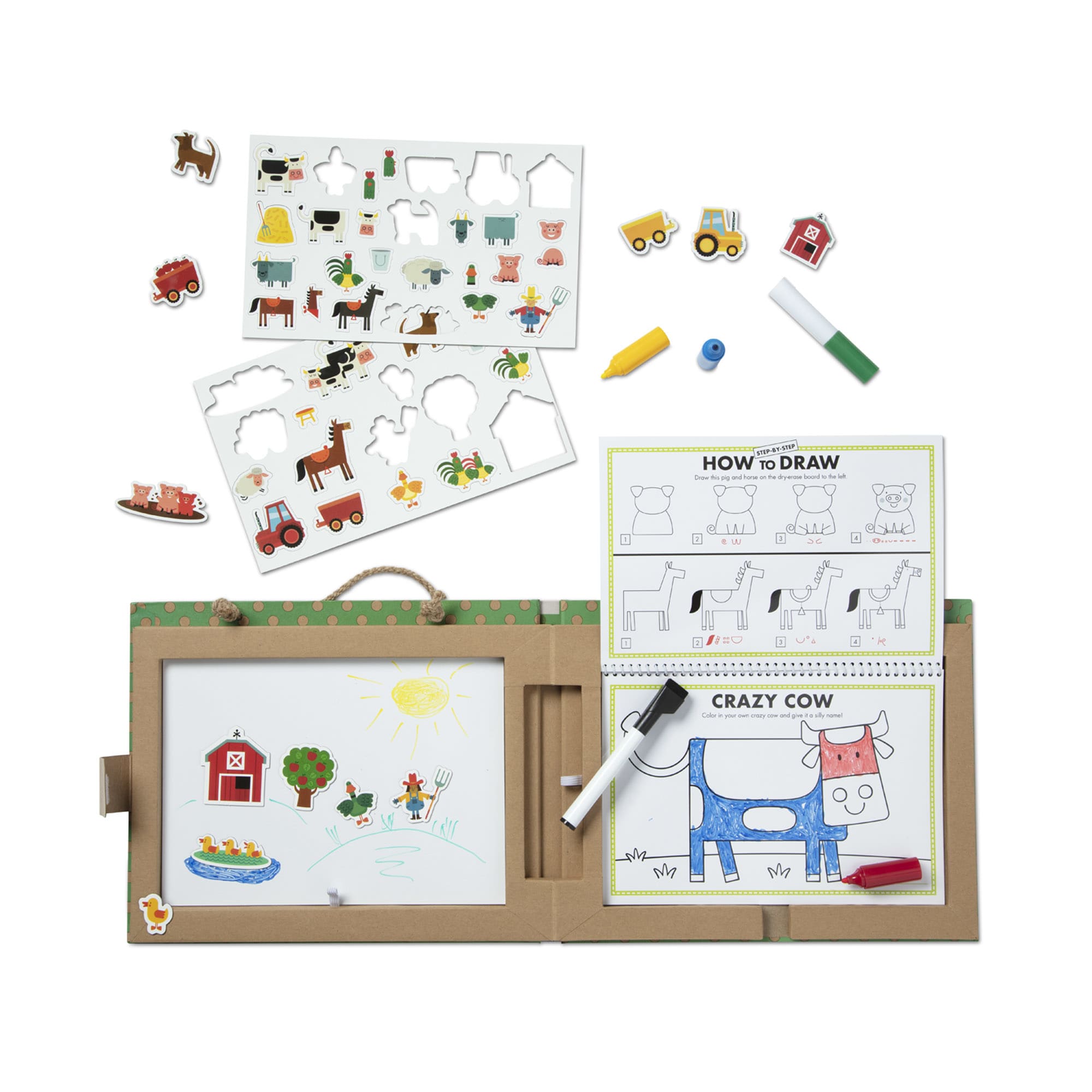Natural Play: Play, Draw, Create Reusable Drawing & Magnet Kit - Farm