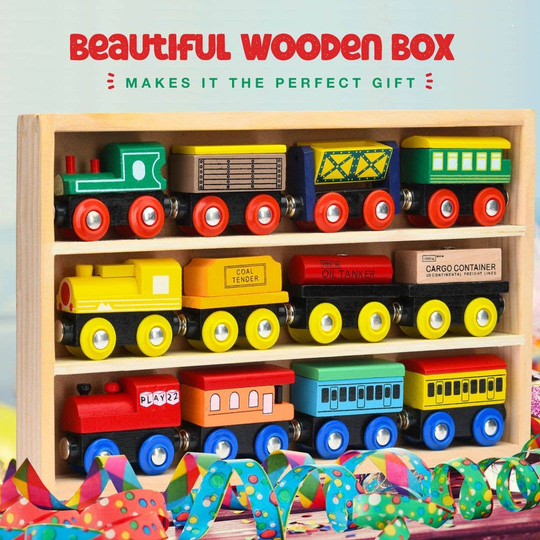 Wooden Train Set 12 PCS - Magnetic Engines & Toys