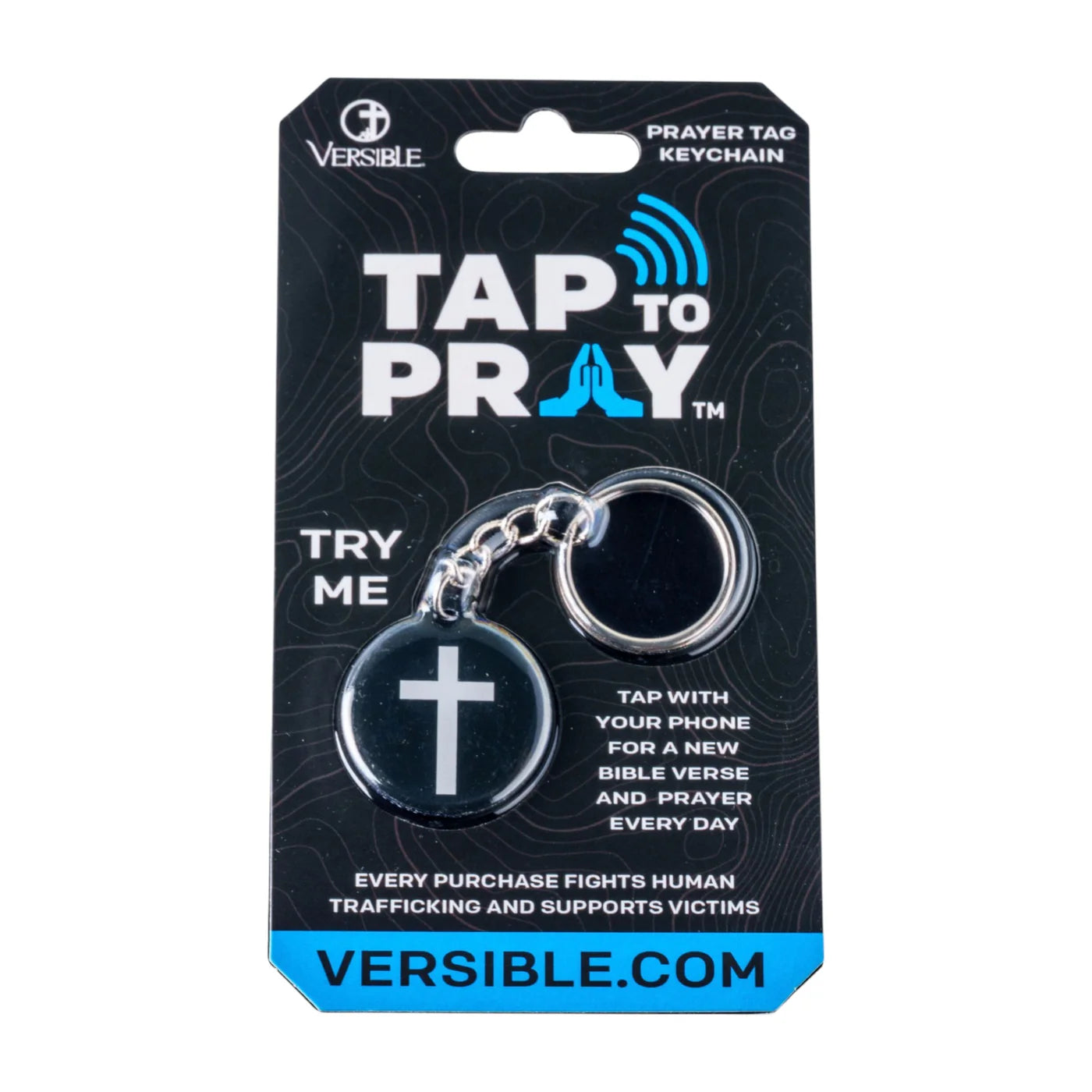 Tap To Pray® Acrylic Keychain-Black + Cross
