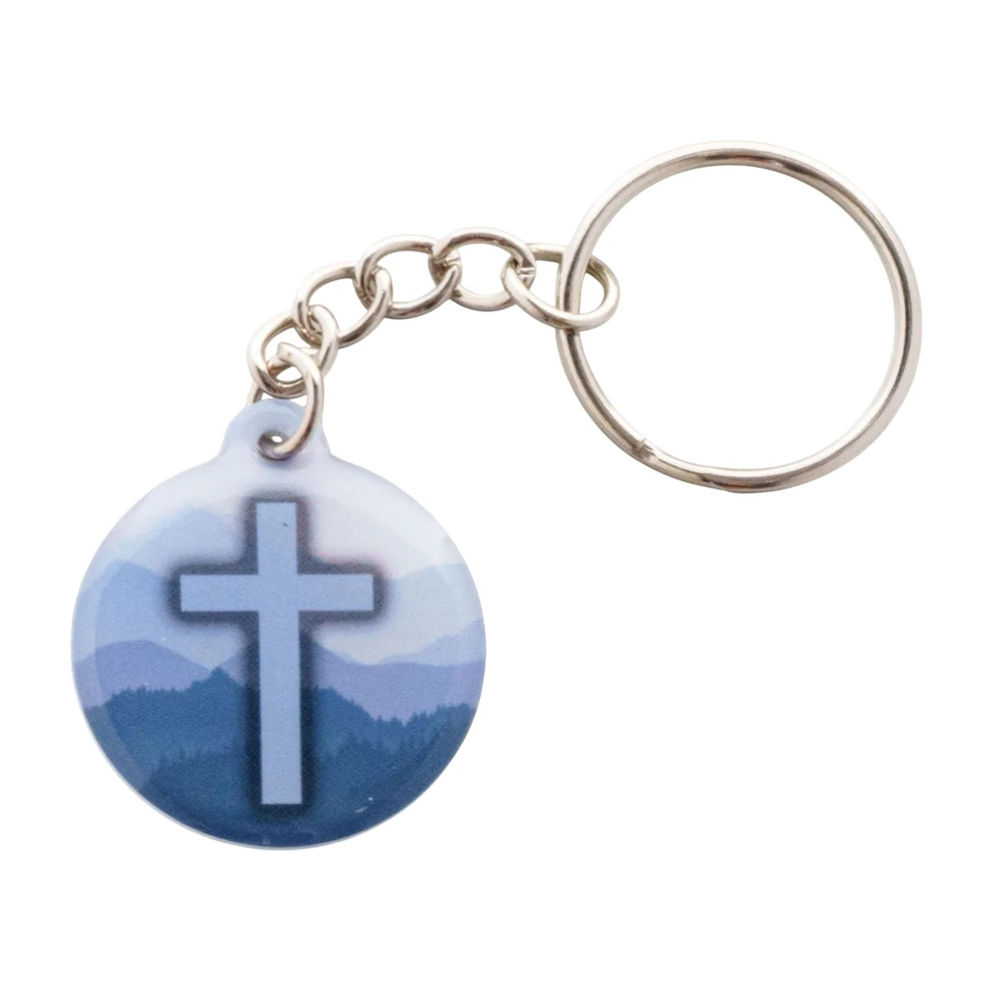 Tap To Pray® Acrylic Keychain-Blue Mountains + Cross