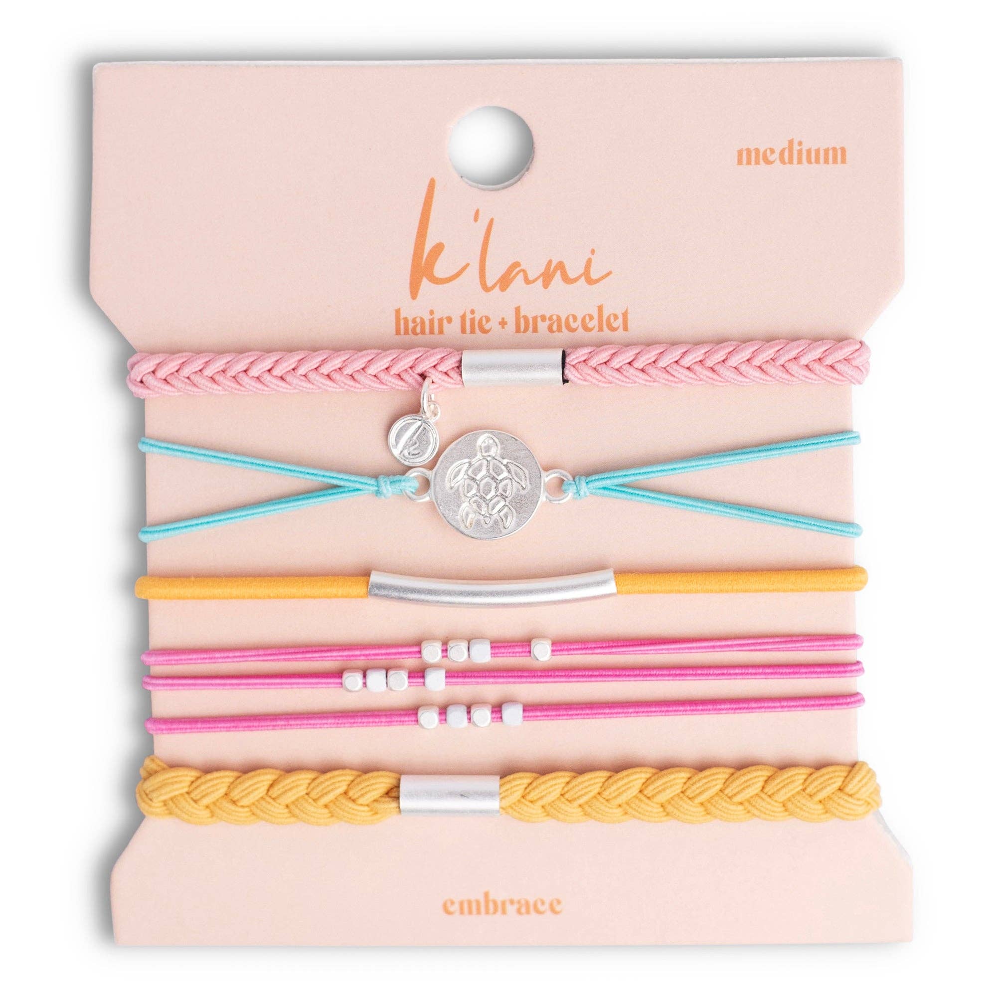 "Embrace" Bright Pastels with Silver Sea Turtle Charm Hair Tie Bracelets: Large