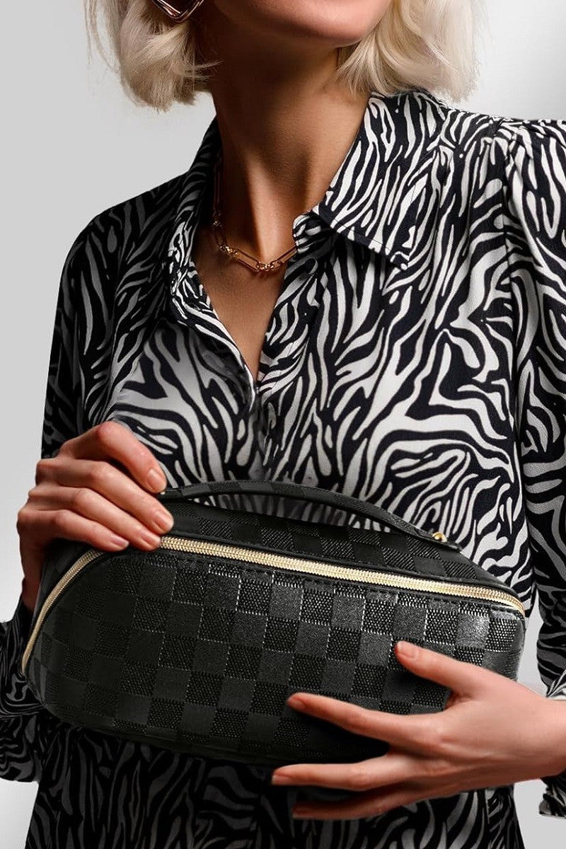 Checkered Makeup Bag-Black