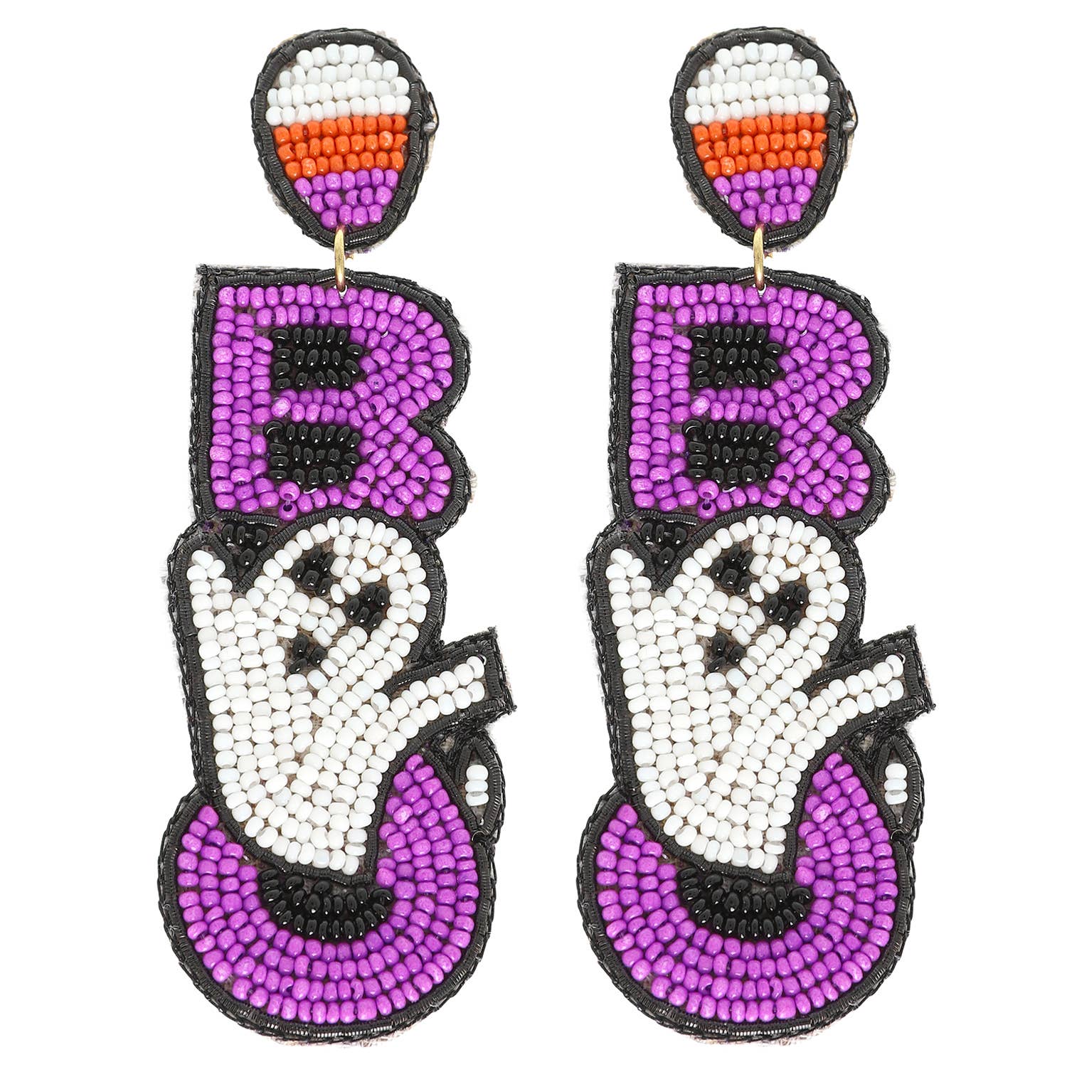 Sophia Collection - Halloween Candy Corn Ghost Bead Post Earrings : Purple