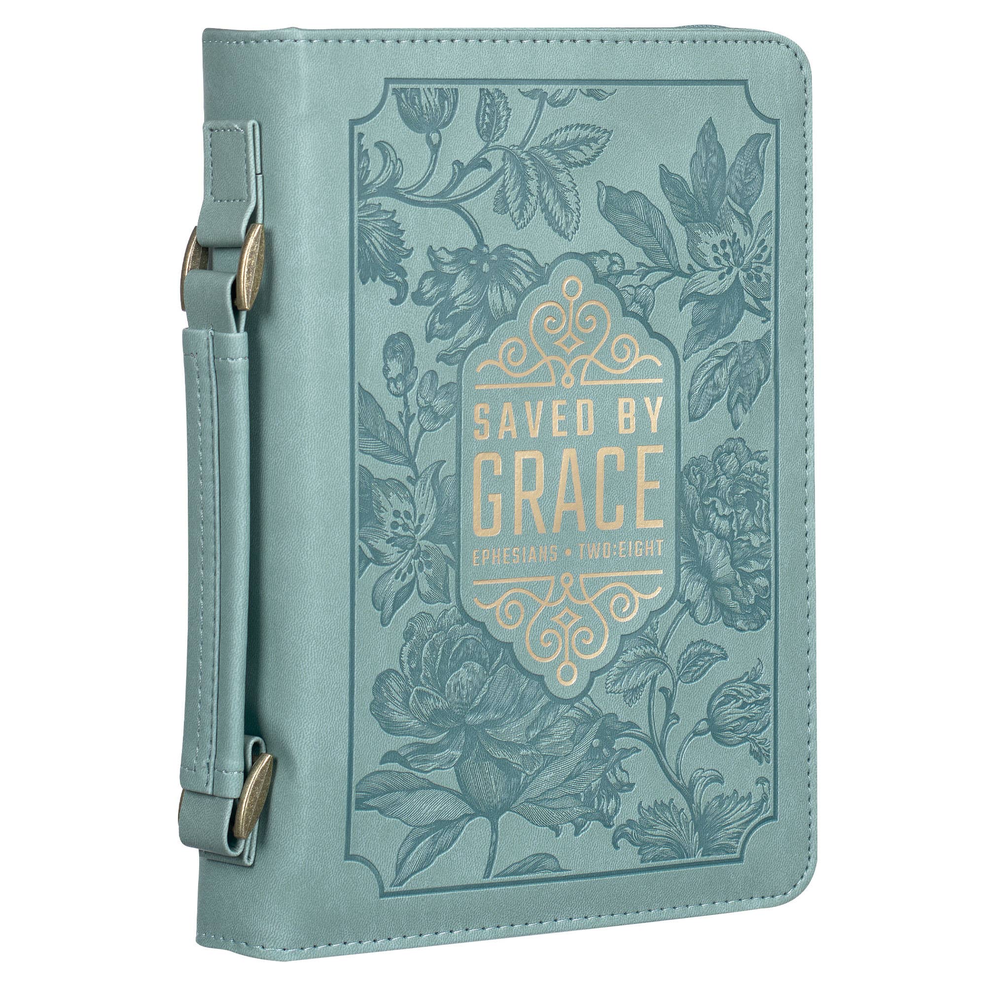 Christian Art Gifts - Bible Cover Fashion Teal Saved by Grace Eph. 2:8: Large