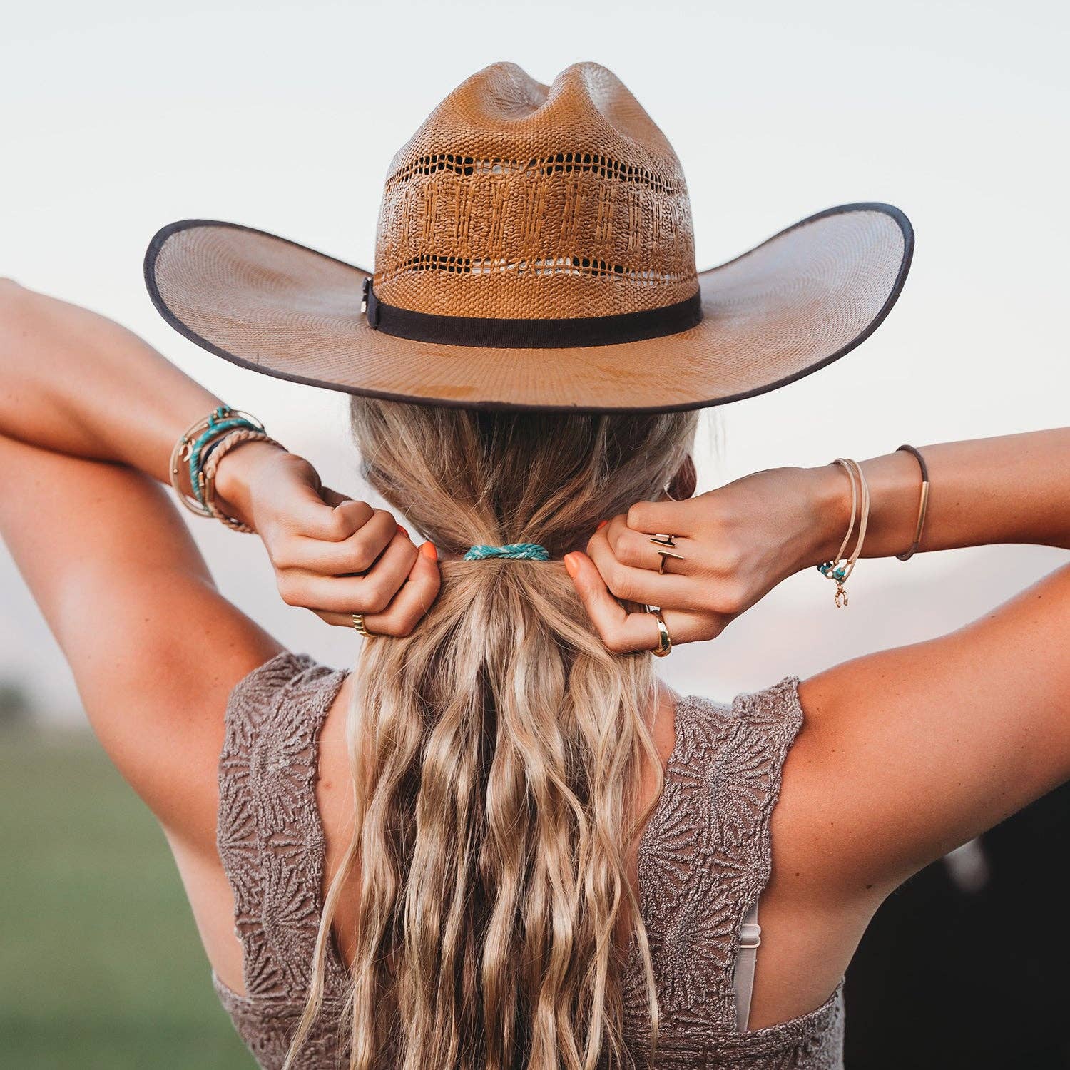 "Stride" Turquoise with Gold Cowboy Boot Hair Tie Bracelets: Large