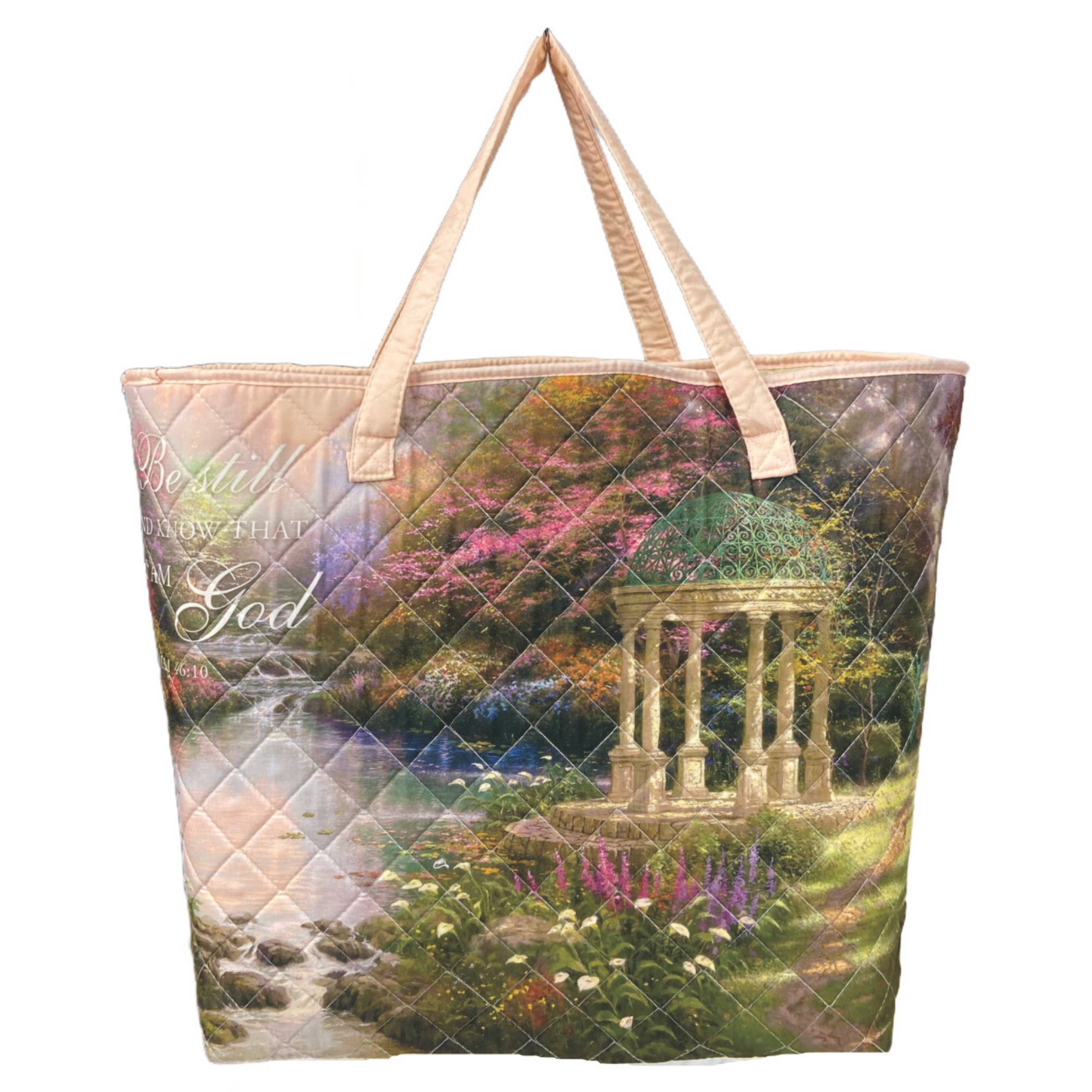 "Be Still - Psalm 46:10" Designer Quilted Tote Bag