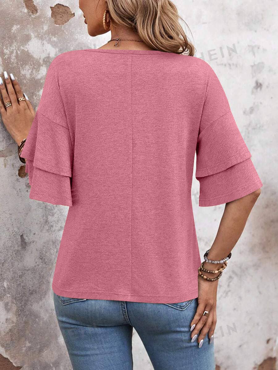 Ruffle Sleeve Loose Short-Sleeved Shirt