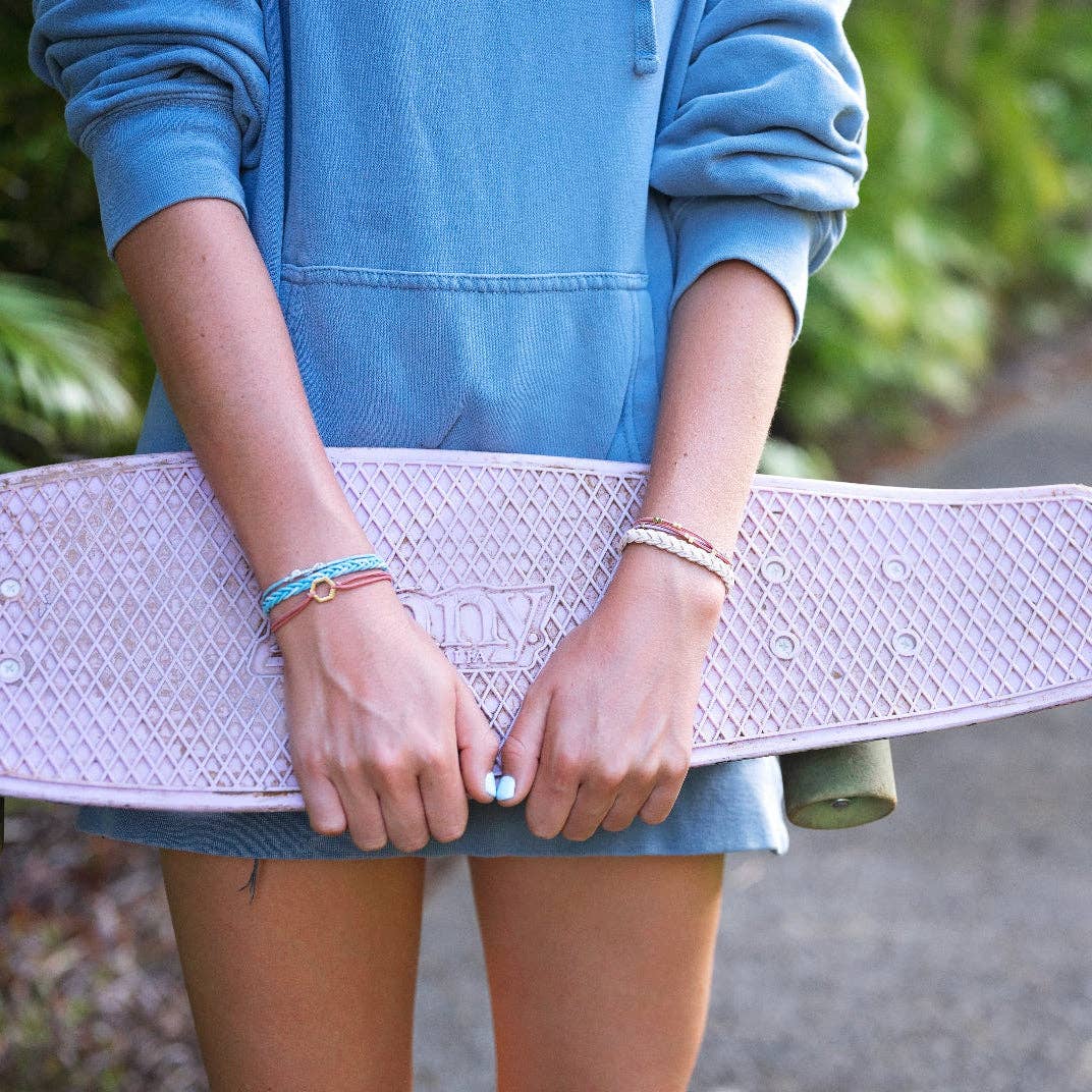 "Live" Teal and Coral with Gold Accent Hair Tie Bracelets: Large