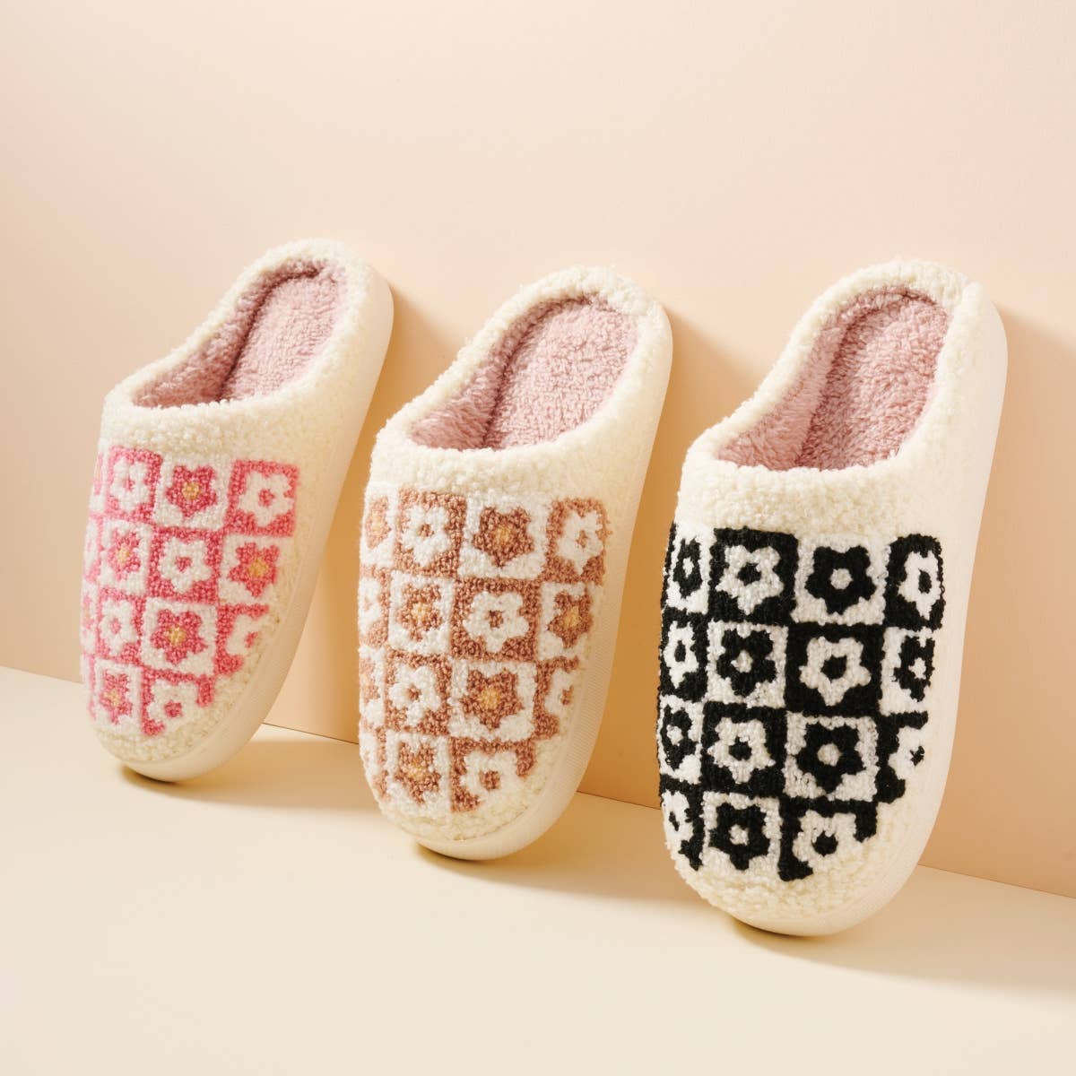 Frem - Flower Color Block Home Slippers: Beige / Large