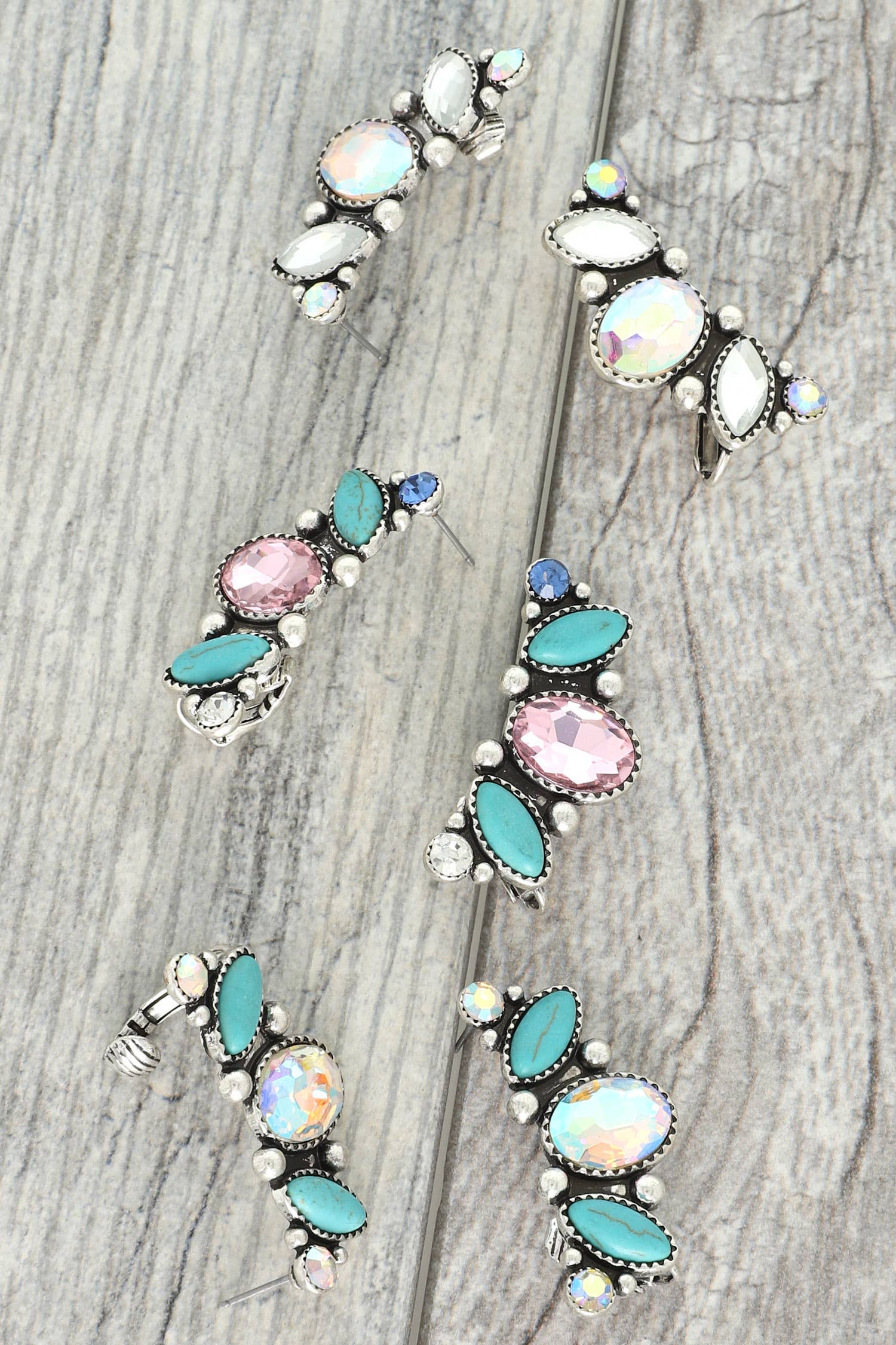 Sophia Collection - Western Turquoise Gemstone Climber Earrings: Multi-Colored