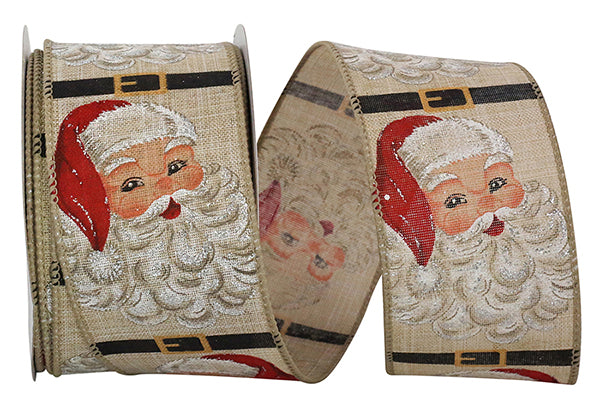 HAPPY SANTA VINTAGE LINEN WIRED EDGE