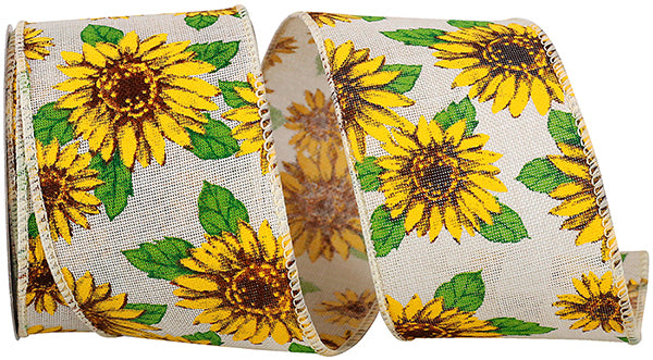 SUNFLOWERS ALL AROUND LINEN WIRED EDGE