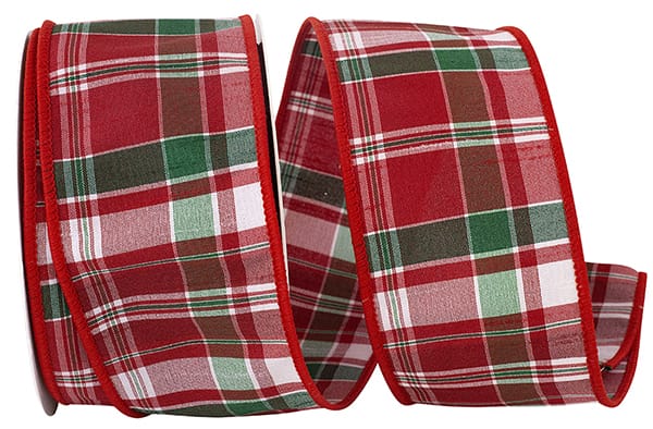 SPEARMINT PLAID DUPIONI WIRED EDGE RIBBON