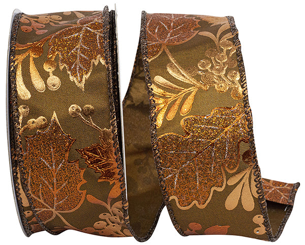 LEAVES AND ACORNS METALLIC WIRED EDGE