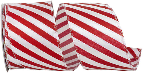 CANDY CANE IRIDESCENT STRIPE VALUE WIRED EDGE RIBBON