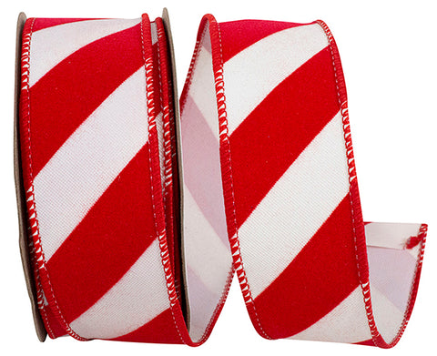 CANDY CANE GRAND VELVET STRIPE OUTDOOR POLYPRO WIRED EDGE RIBBON