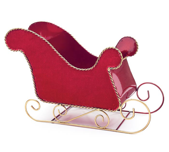 RED VELVET TIN SLEIGH PLANTER