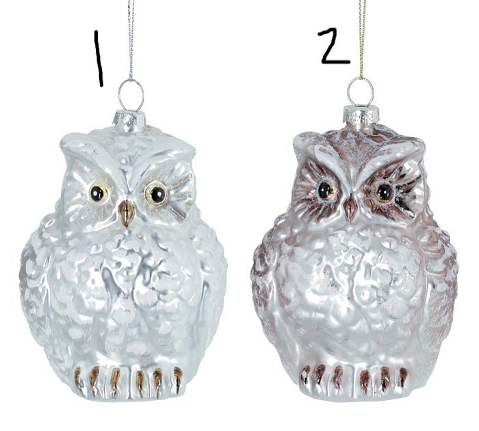 SNOWY GLASS OWL ORNAMENTS