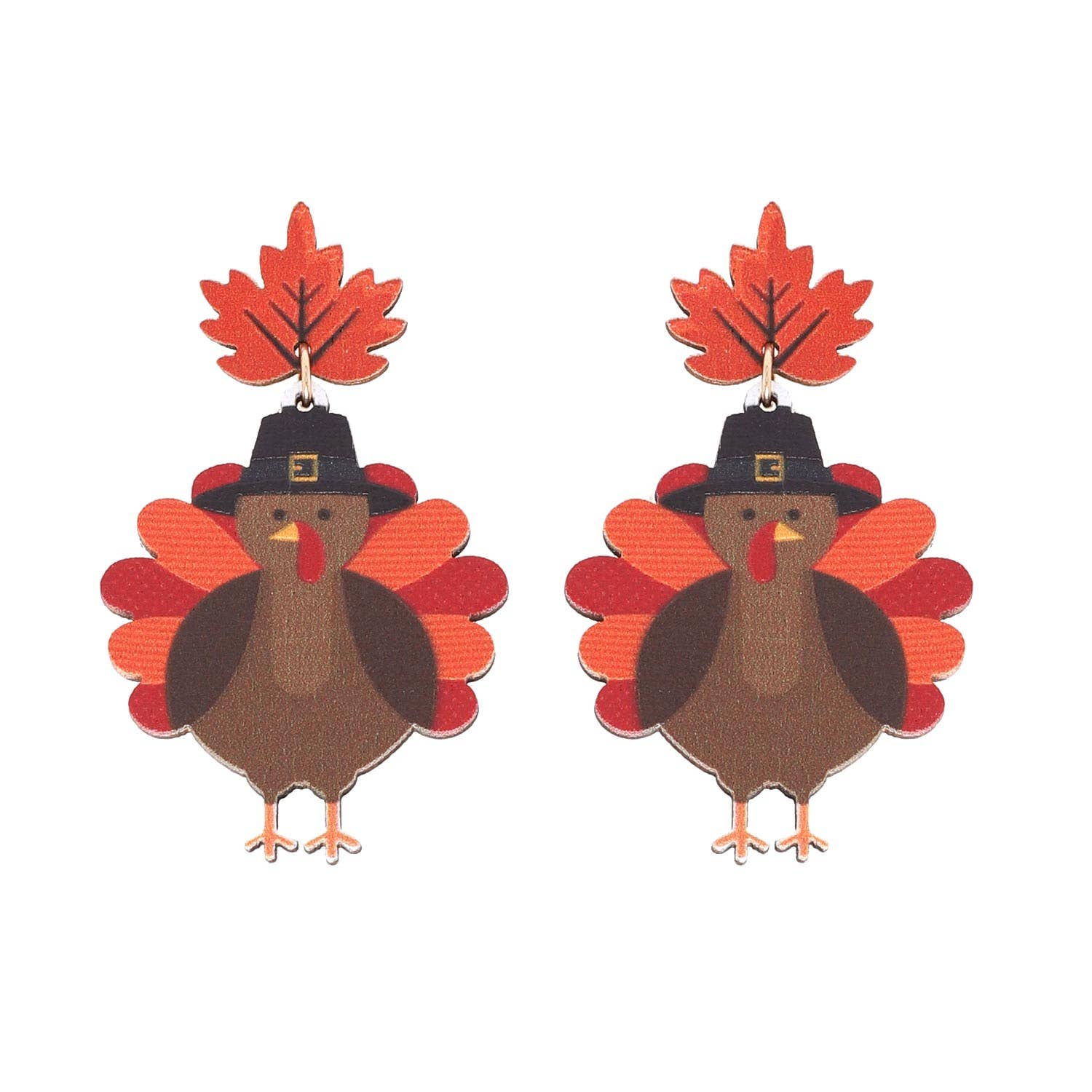 Sophia Collection - Autumn Leaf Thanksgiving Wooded Earrings: Pumpkin