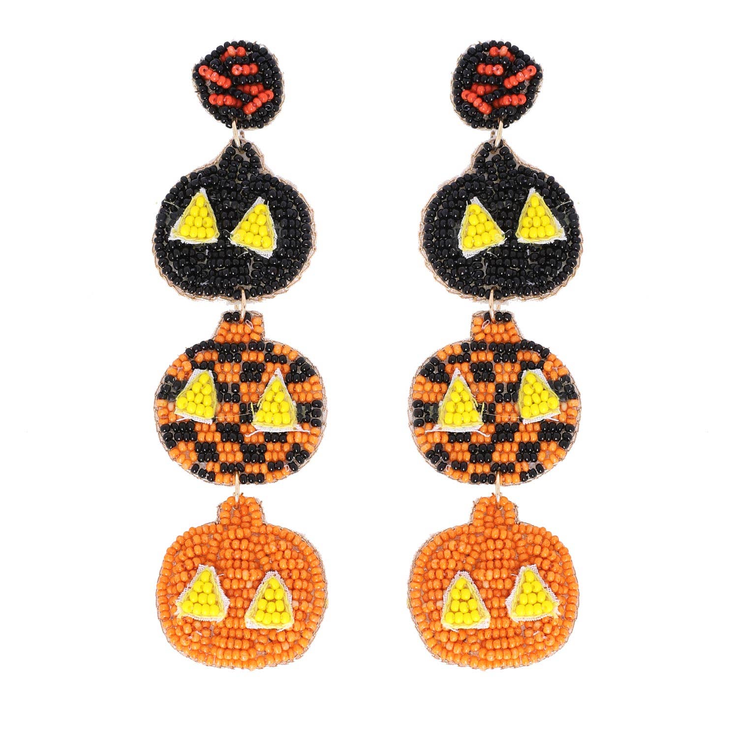 Sophia Collection - 3 Tier Beaded Jack O Lantern Linear Drop Dangle Earrings