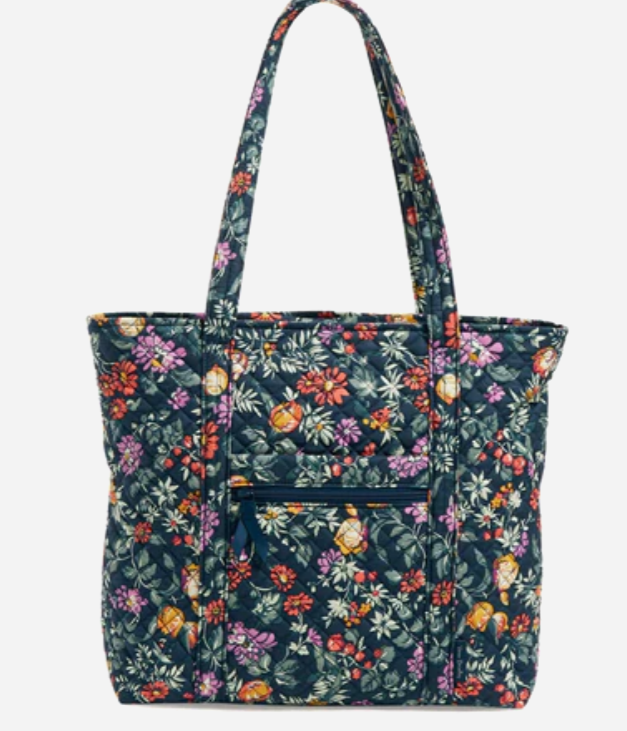 Vera Tote Bag in Recycled Cotton-Fresh Cut Floral Green