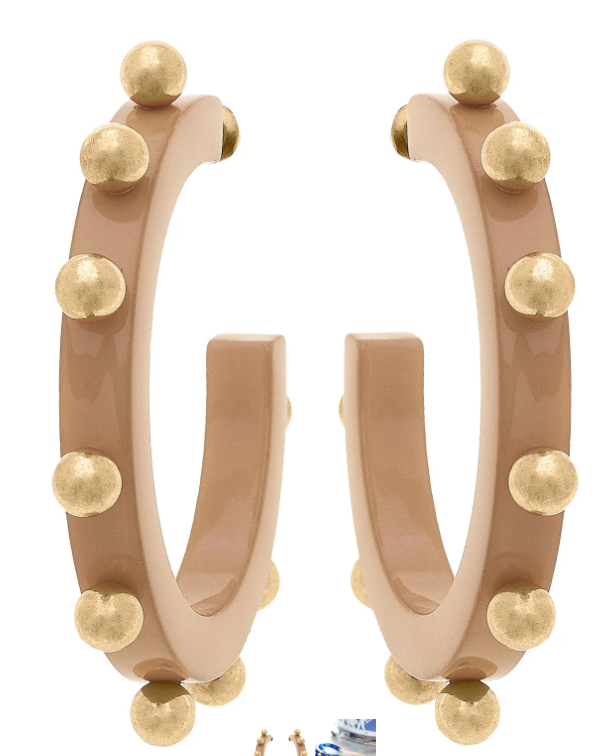 Kelley Studded Metal and Resin Hoop Earrings in Cocoa