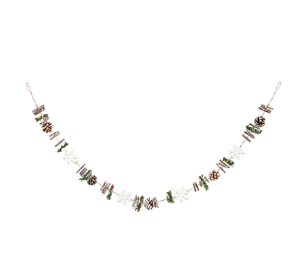 42" Wood and Pinecone Snowflake Garland