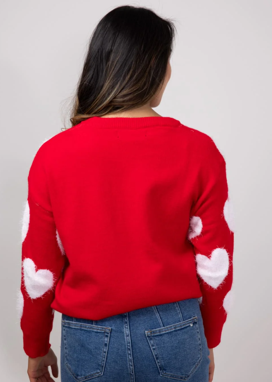 Simply Southern Fuzzy Heart Sweater for Women in Red