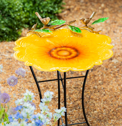 17" Metal Sculpted Edge Bird Bath, Sunflower