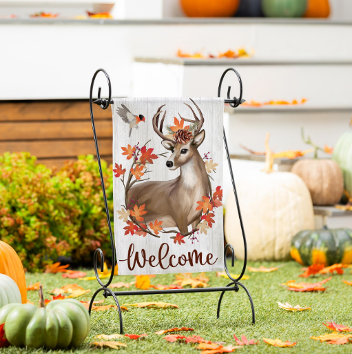 Autumn Deer Wreath Moire Garden Flag