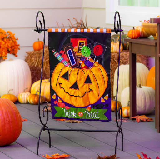 Trick or Treat Halloween Jack O'Lantern Pumpkin Bucket Applique Garden Flag