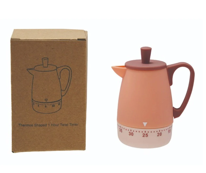 Plastic Thermos Shaped 1 Hour Twist Timer - Pink/Red