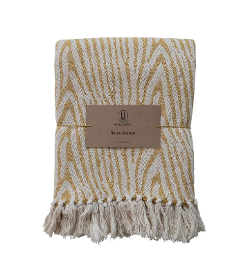 Woven Recycled Cotton Blend Throw (60"x50") - Yellow Zebra