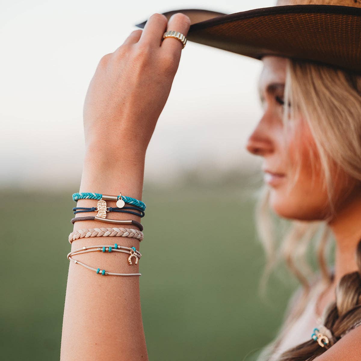 "Stride" Turquoise with Gold Cowboy Boot Hair Tie Bracelets: Large