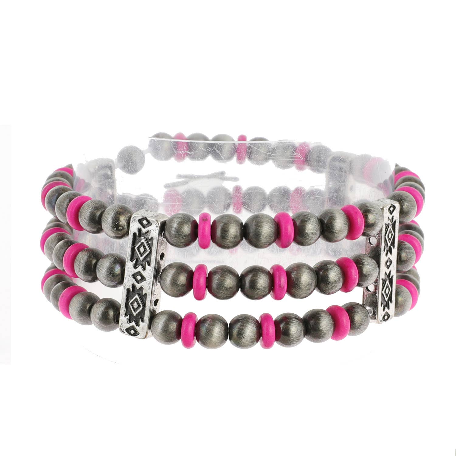 Sophia Collection - 3 Layer Navajo Pearl Mix Beaded Western Bracelet: Multicolor