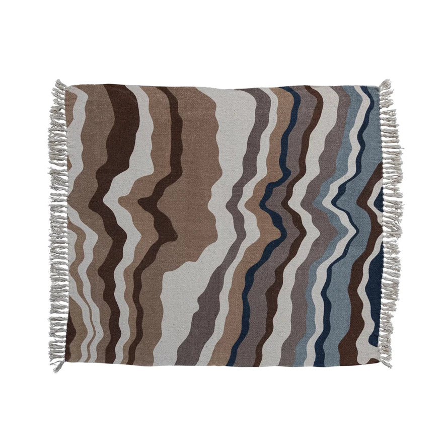 Recycled Cotton Blend Printed Throw w/ Marbled Design & Fringe, Multi Color