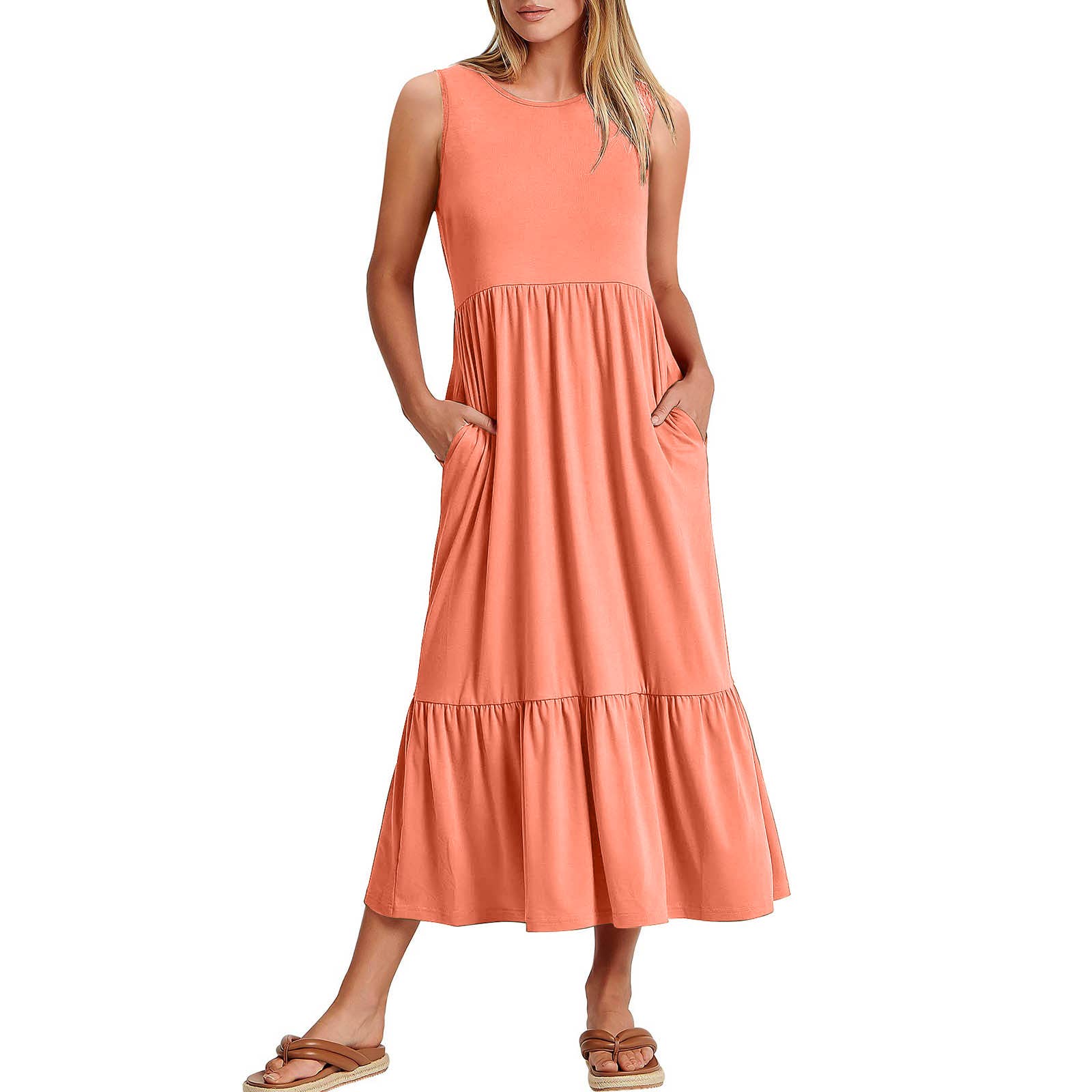 Simple Midi Dress : Coral
