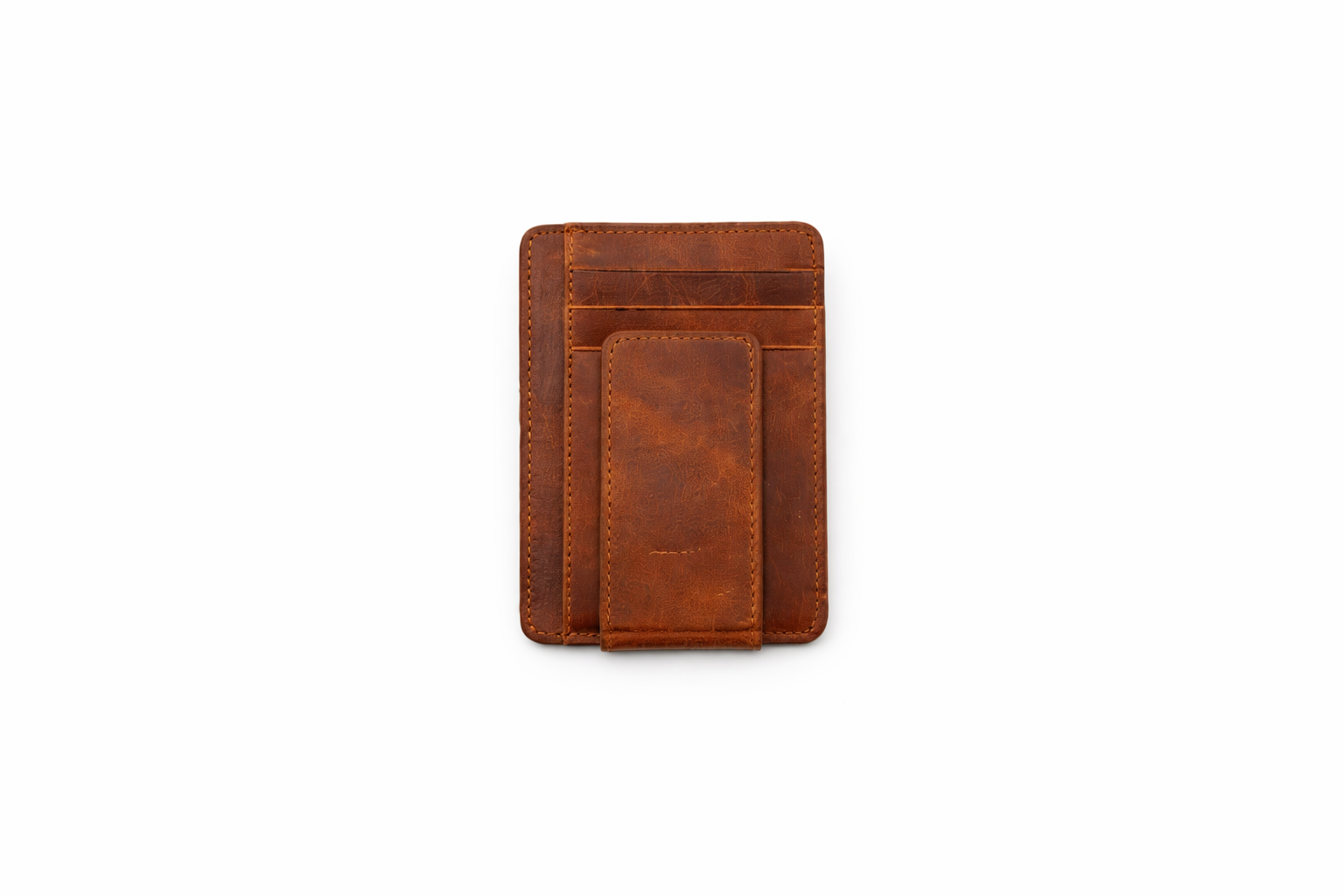 Leather Card Holder with Money Clip Minimalist Pocket wallet: Brown
