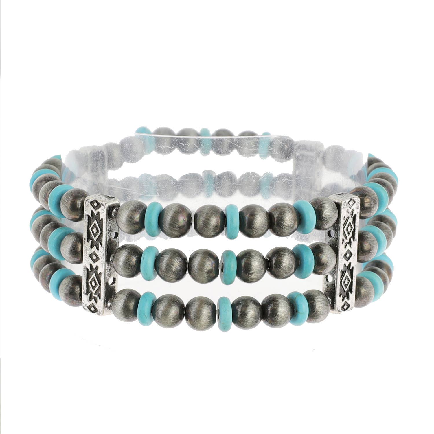 Sophia Collection - 3 Layer Navajo Pearl Mix Beaded Western Bracelet: Multicolor