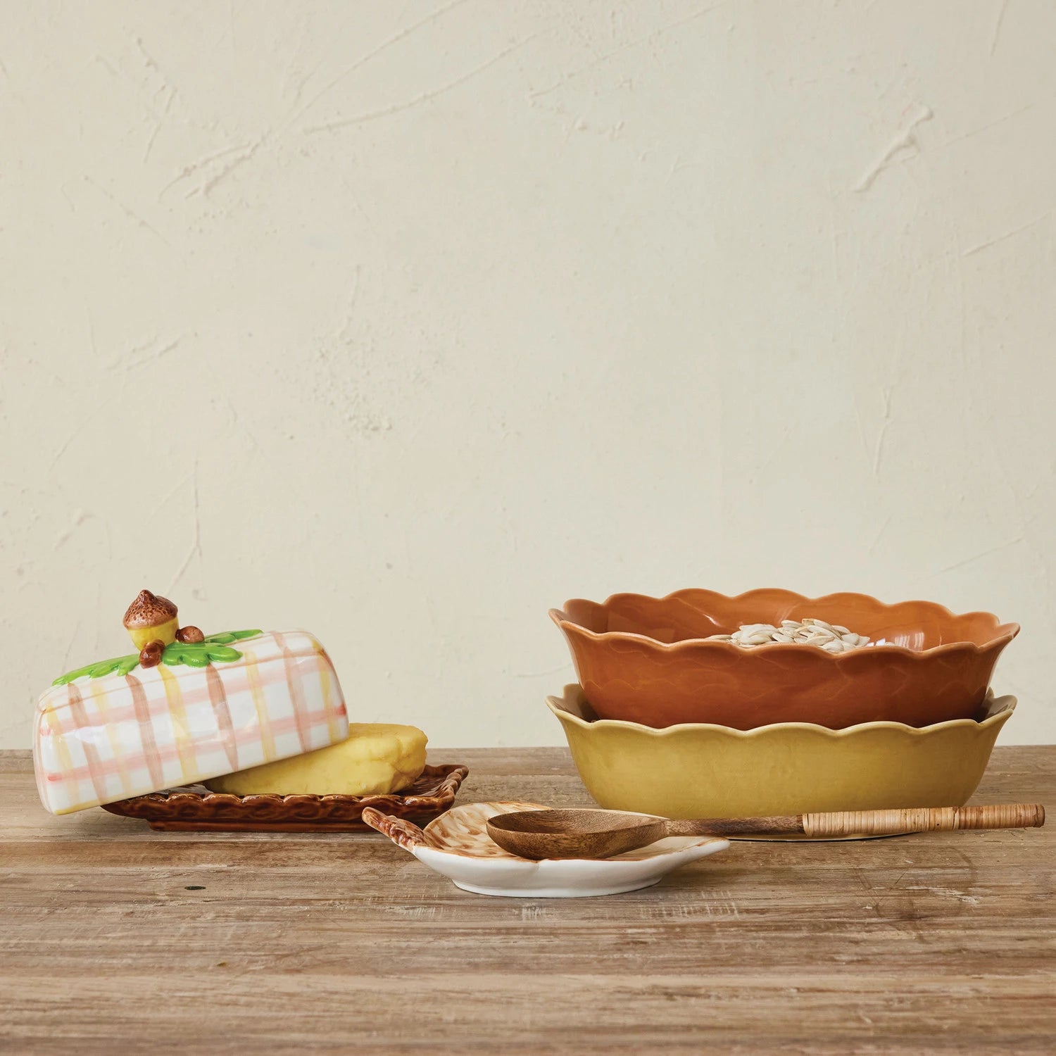 Oval Stoneware Scalloped Baker, 2 Colors (Each Will Vary)