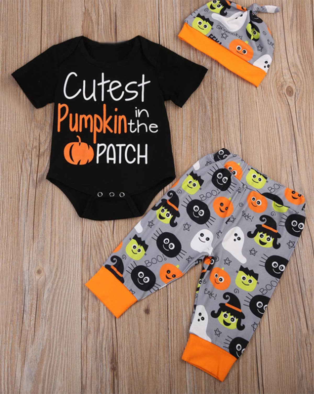 Black Cutest Pumpkin Halloween 3-Piece Baby Outfit Set