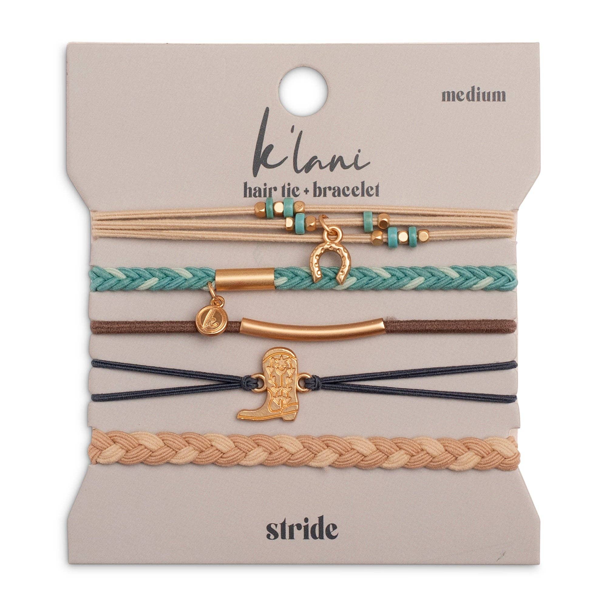 "Stride" Turquoise with Gold Cowboy Boot Hair Tie Bracelets: Large