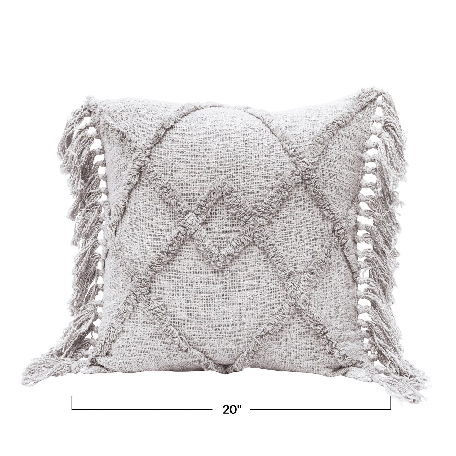 20" Cotton Blend Pillow w/ Tufted Pattern & Fringe, Polyester Fill