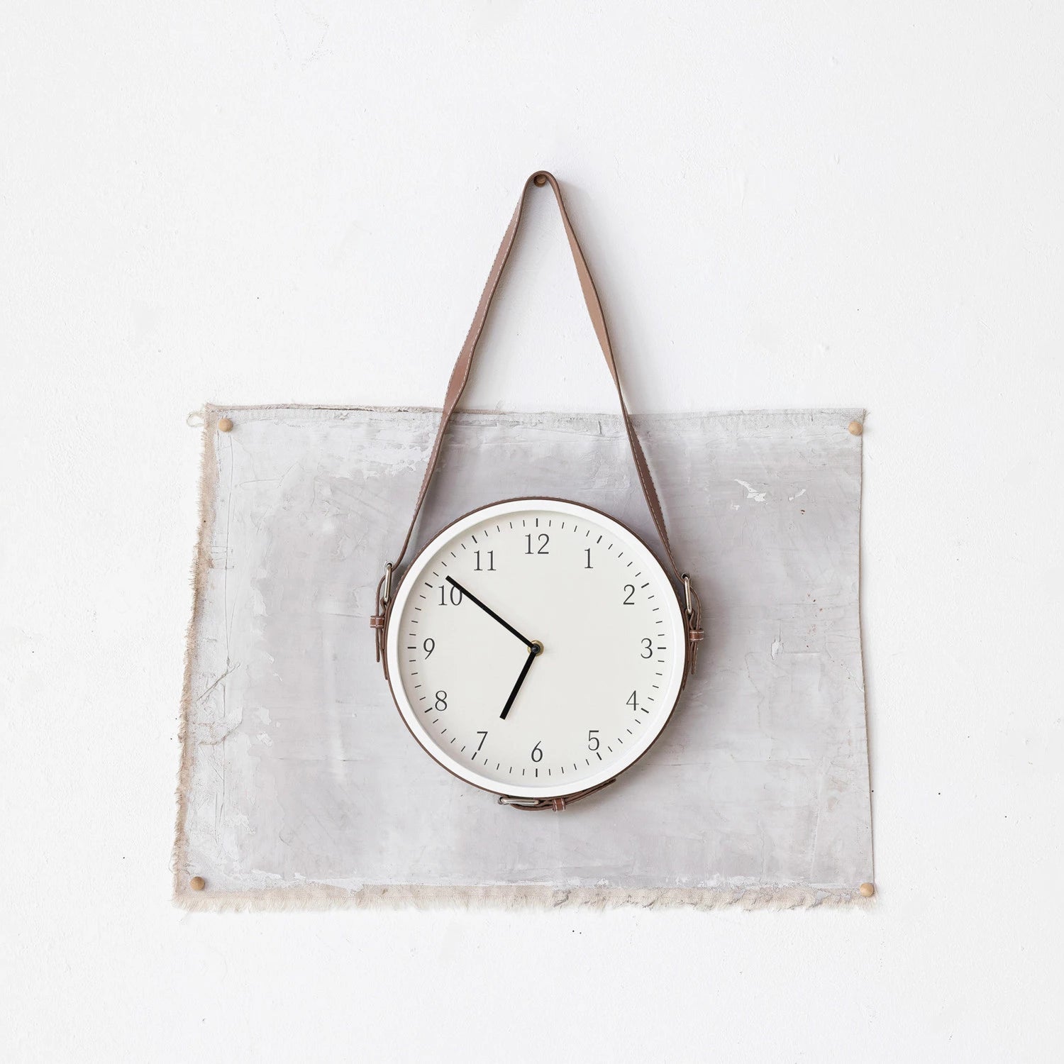 Plastic Hanging Wall Clock w/ Adjustable Leather Strap