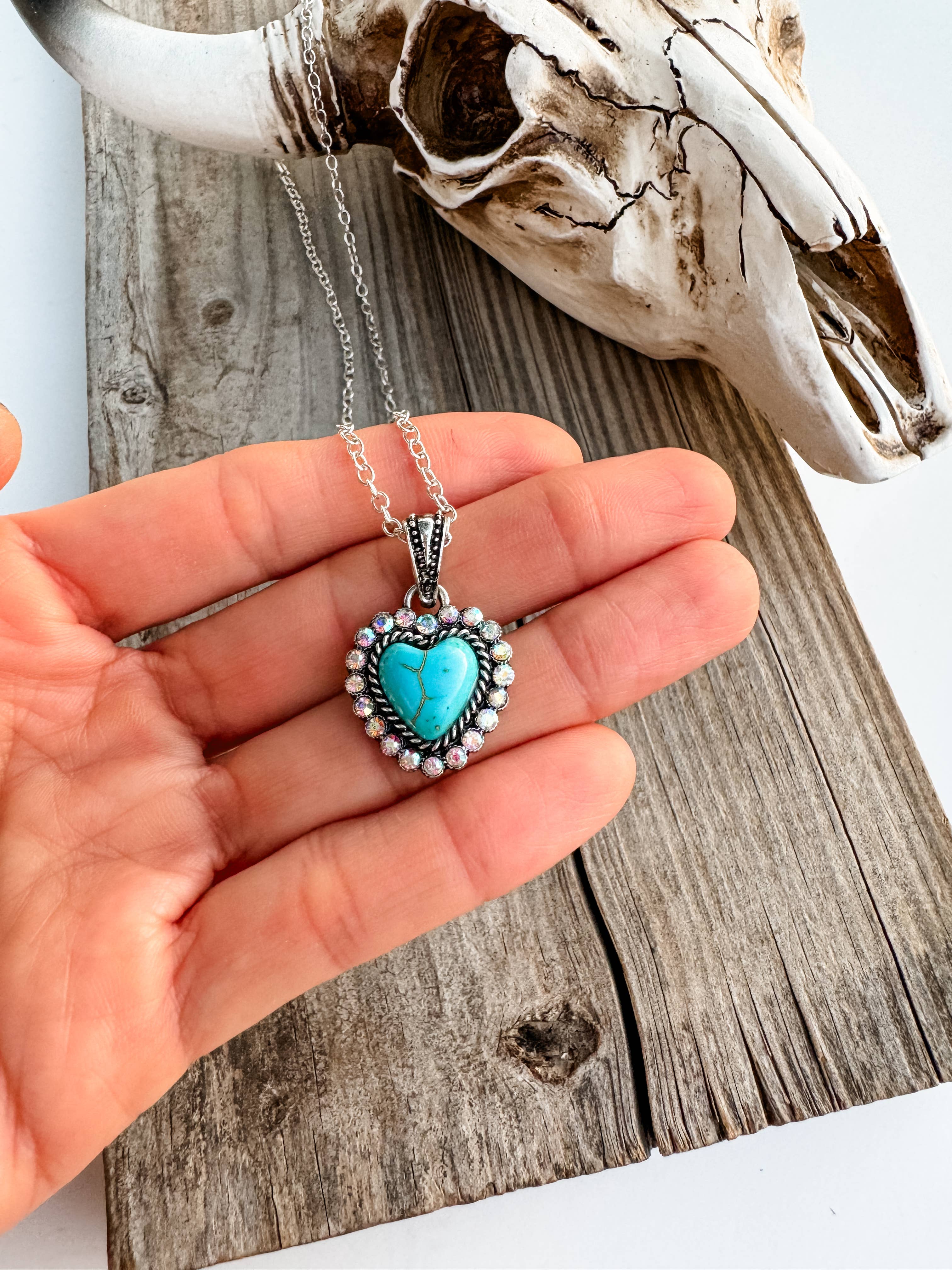 Western Semi Stone Rhinestone Necklace: HEART