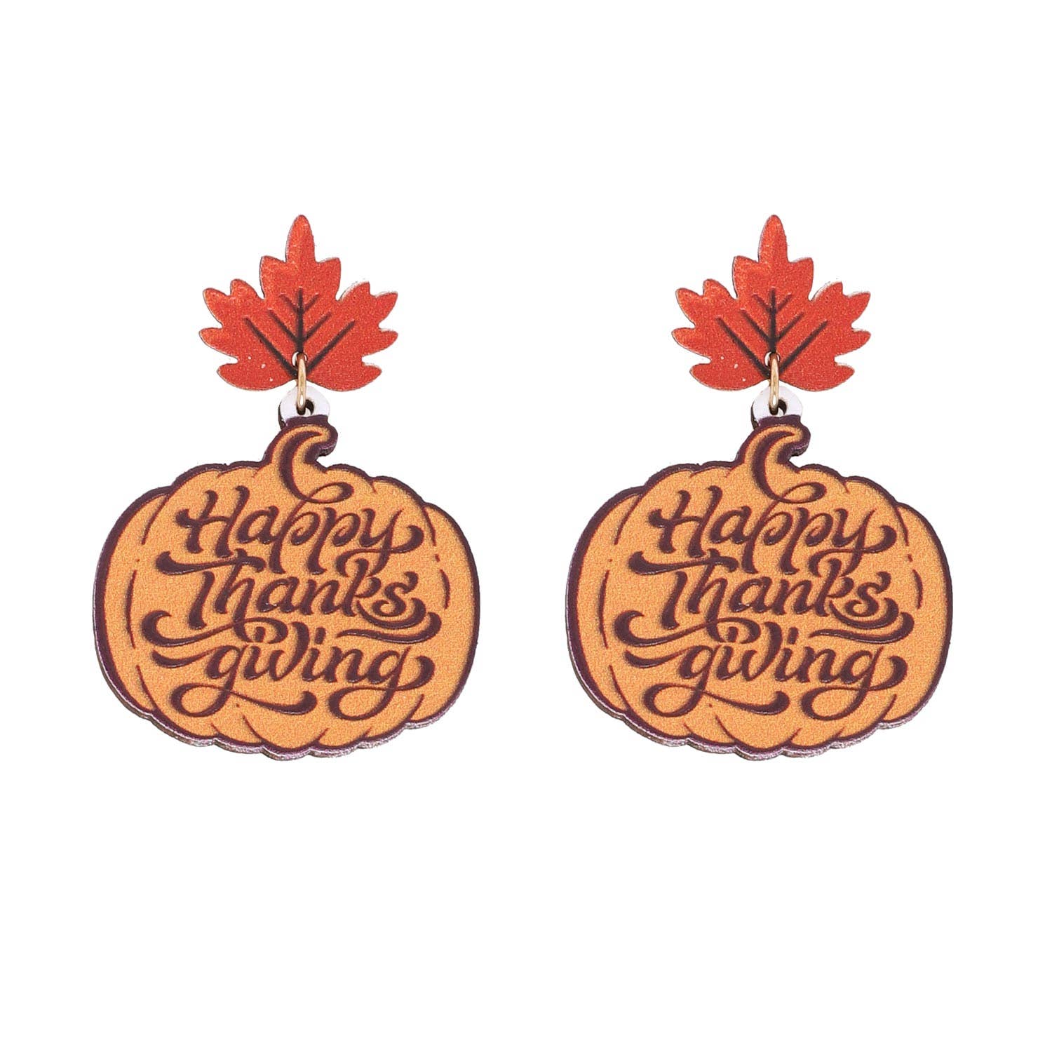 Sophia Collection - Autumn Leaf Thanksgiving Wooded Earrings: Pumpkin