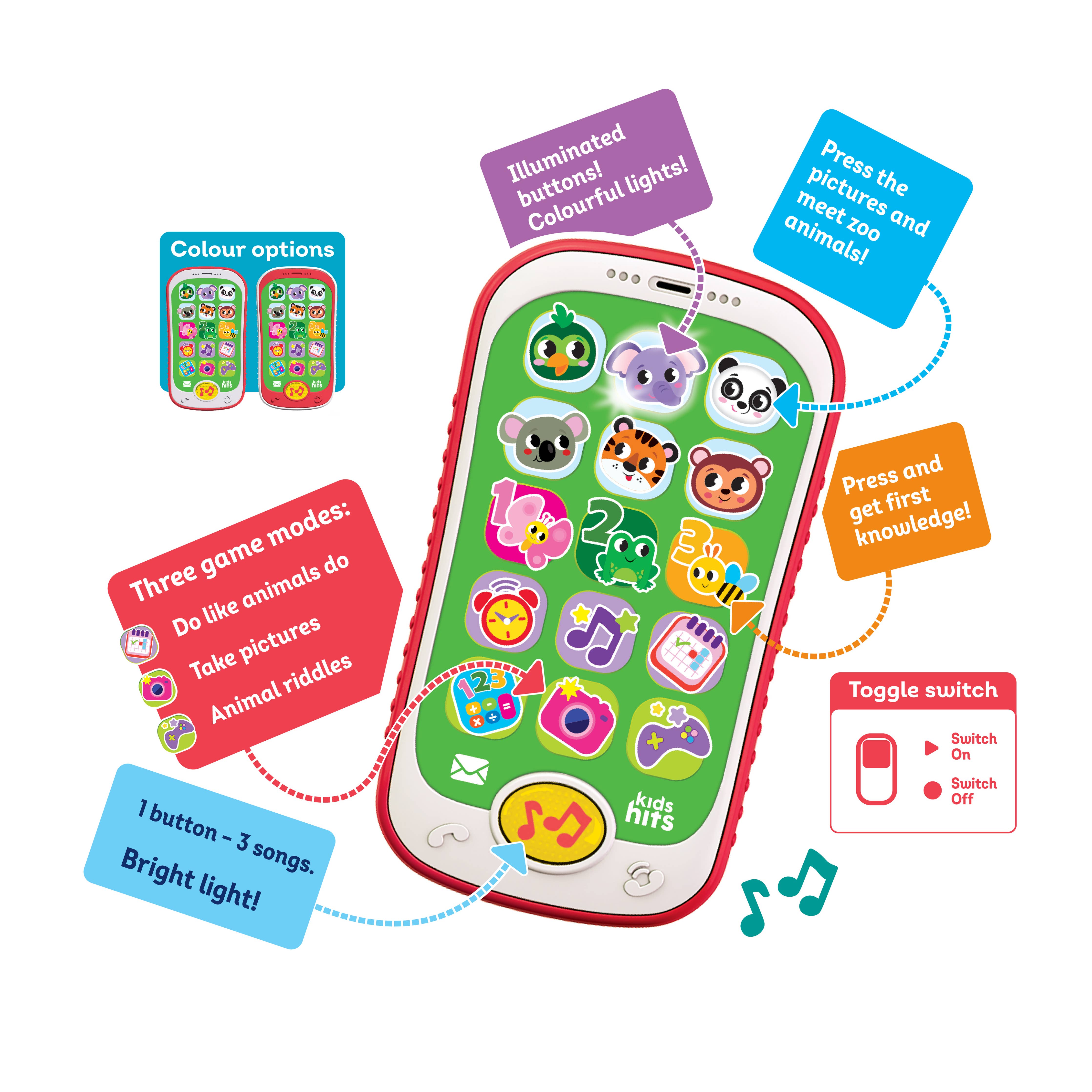 Kids Hits Educational Toodler Smart Phone Toy- Light-up Zoo