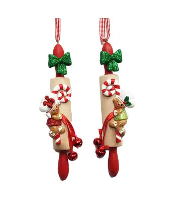 Gingerbread Boy & Girl On Rolling Pin Ornaments