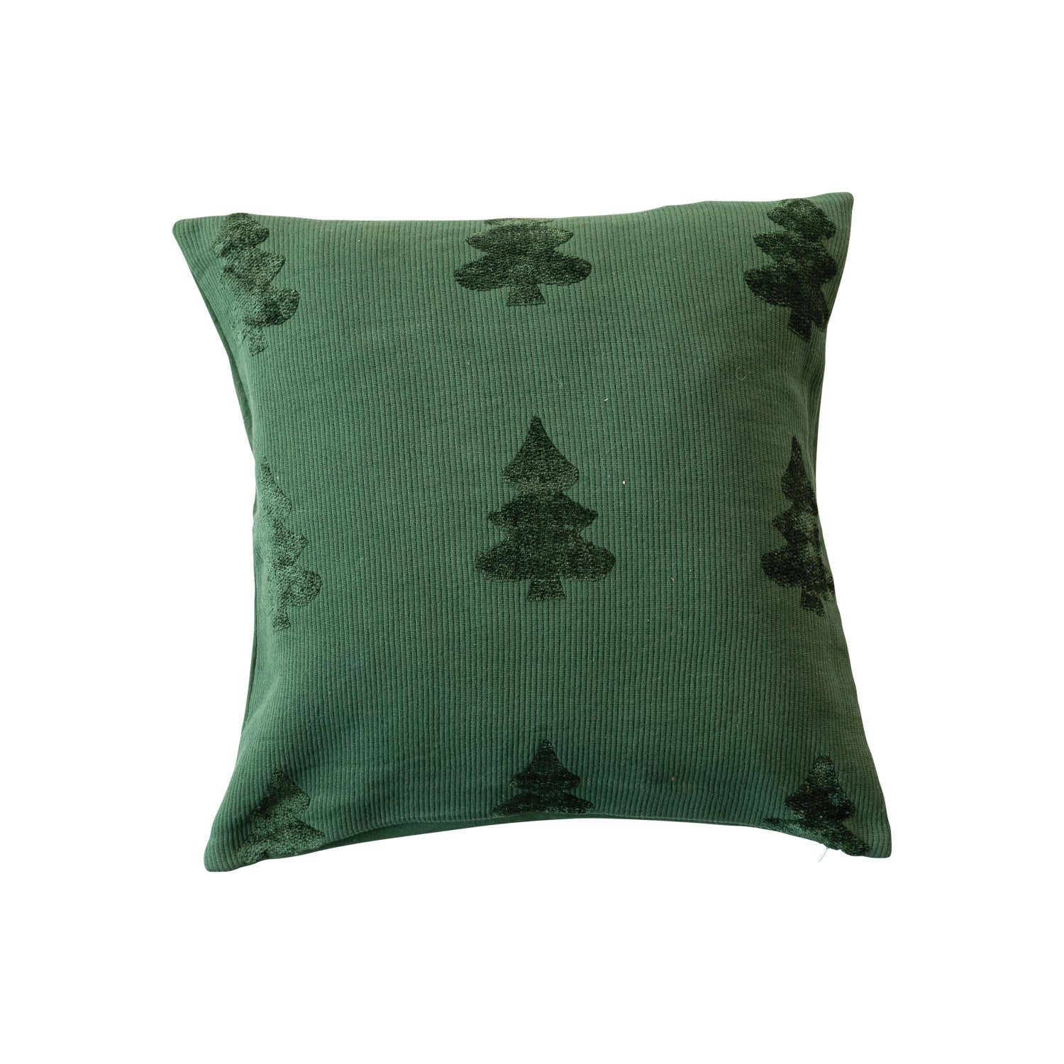 20" Square Woven Cotton Blend Jacquard Pillow w/ Trees, Green